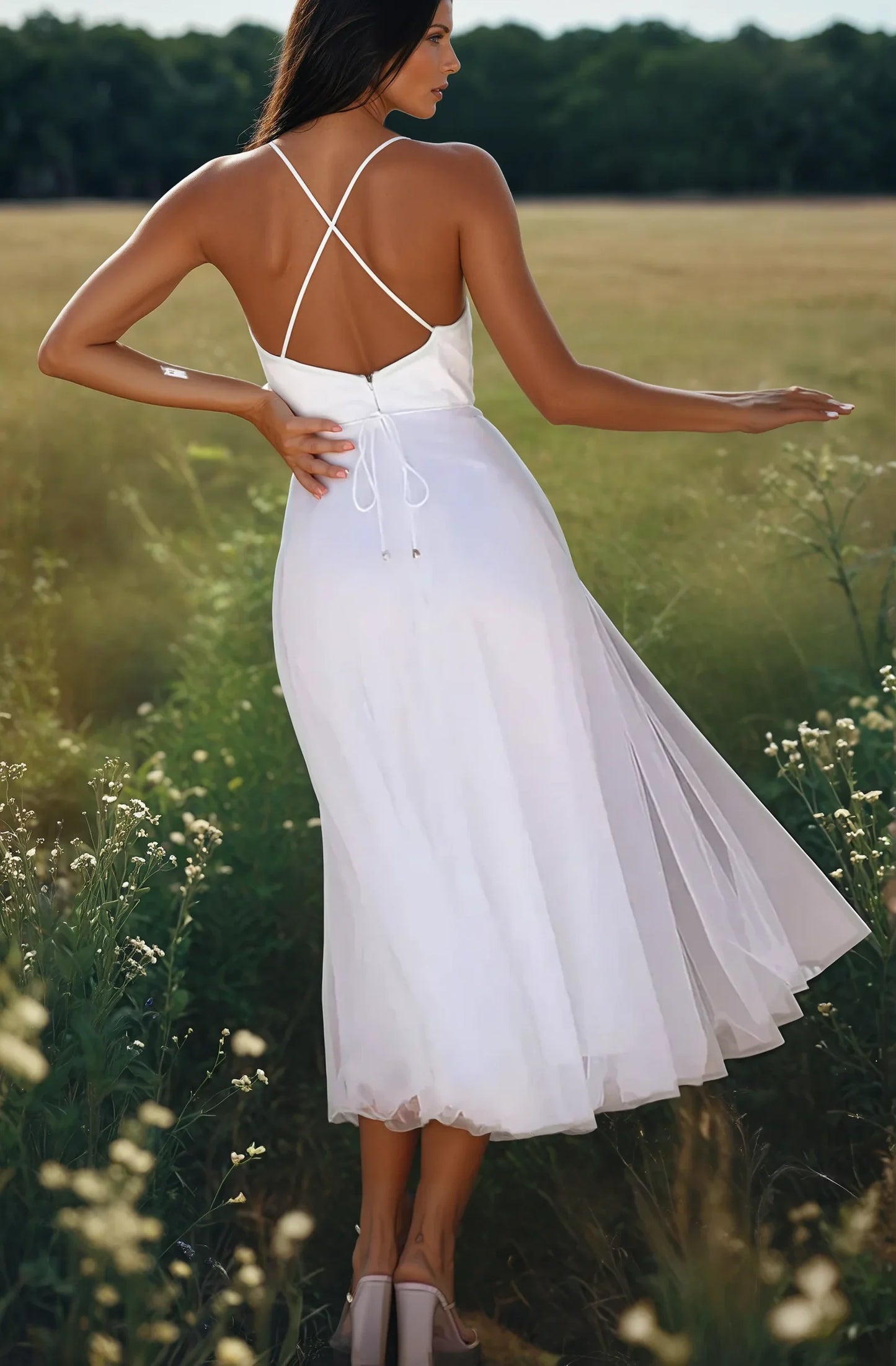 ÉTOILE™ – VESTIDO DE NOCHE DE PRINCESA DE GASA SIN TIRANTES
