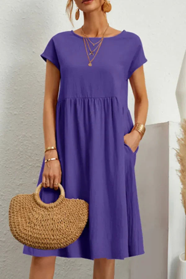 MELVARA™ – VESTIDO CASUAL DE PATCHWORK MONOTONO DE MANGA CORTA