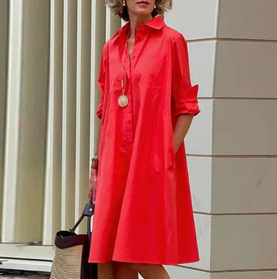 LYVÉA™ – VESTIDO CAMISOLERO DE COLOR LISO CON BOTONES PARA MUJER