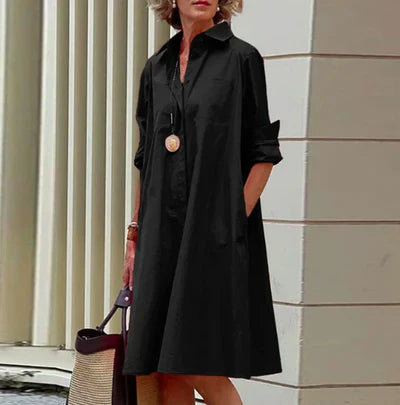 LYVÉA™ – VESTIDO CAMISOLERO DE COLOR LISO CON BOTONES PARA MUJER