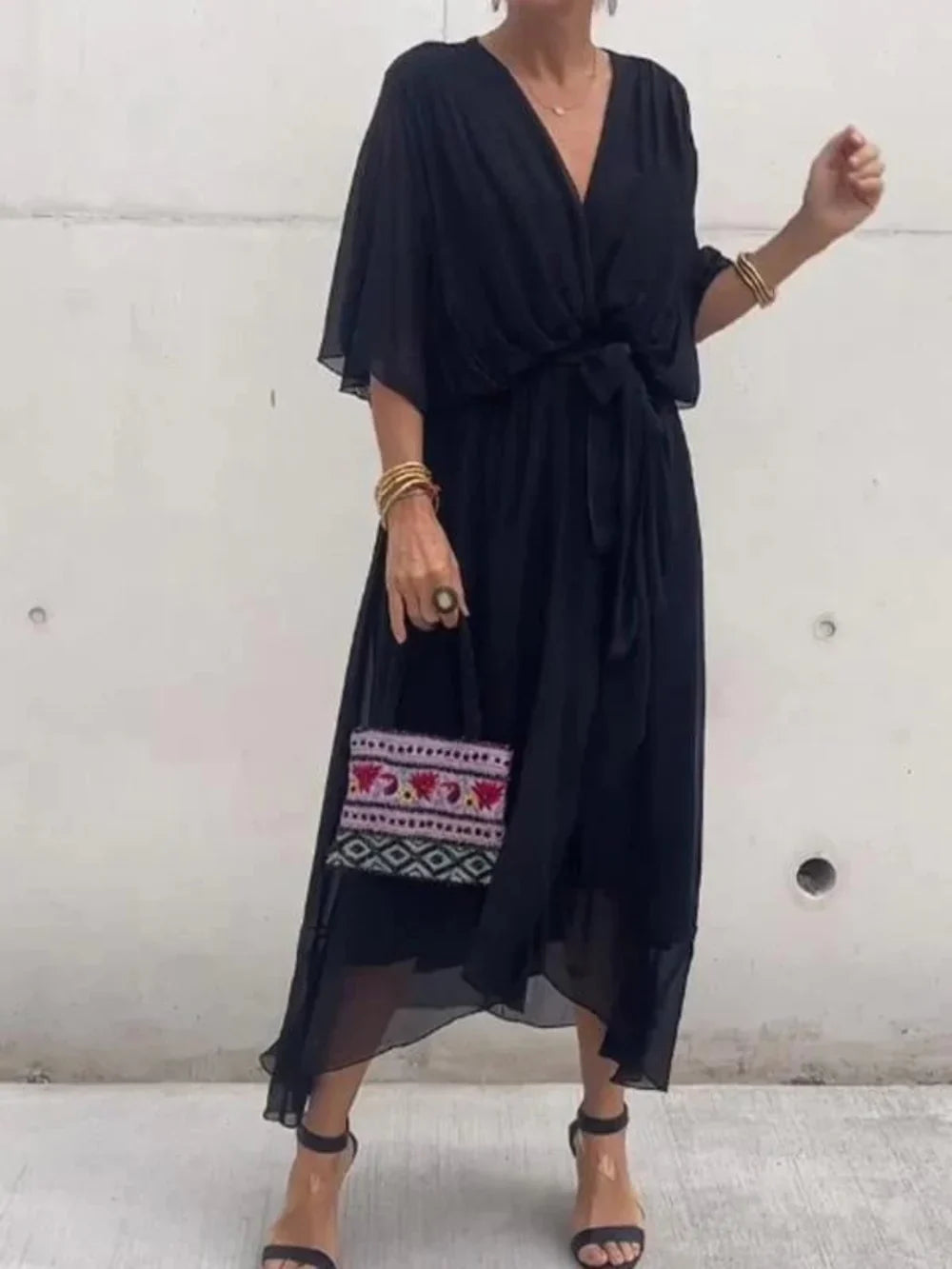 TAYLORIA™ – ELEGANTE VESTIDO DE GASA CON CUELLO EN V