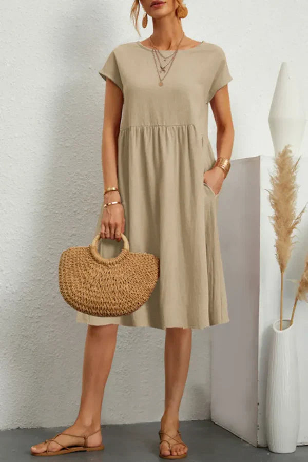 MELVARA™ – VESTIDO CASUAL DE PATCHWORK MONOTONO DE MANGA CORTA