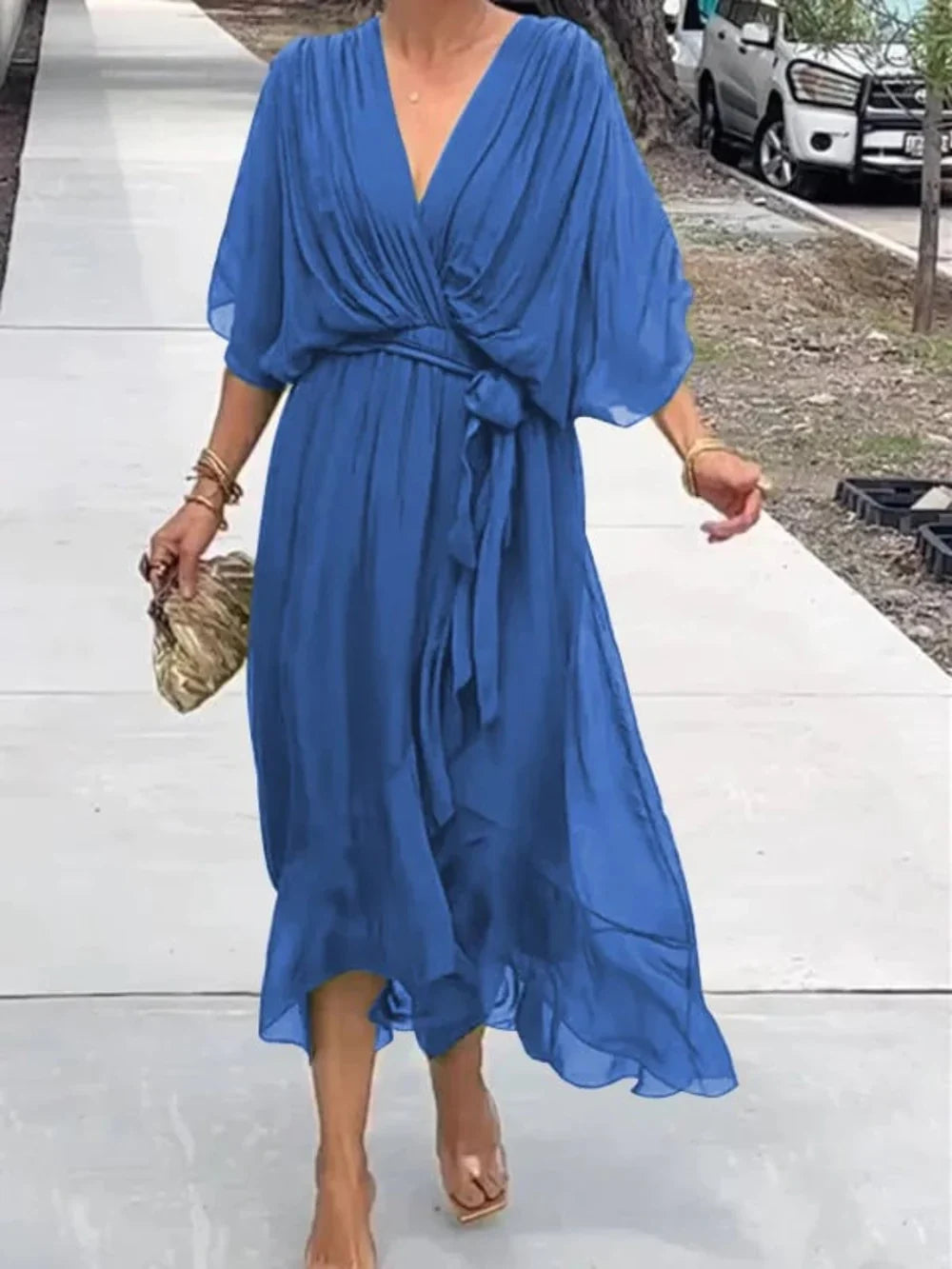 TAYLORIA™ – ELEGANTE VESTIDO DE GASA CON CUELLO EN V