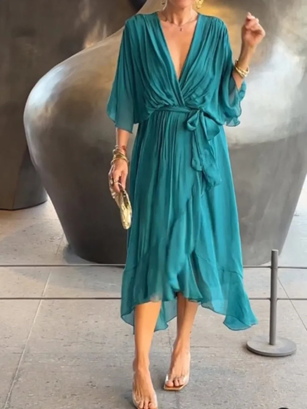 TAYLORIA™ – ELEGANTE VESTIDO DE GASA CON CUELLO EN V