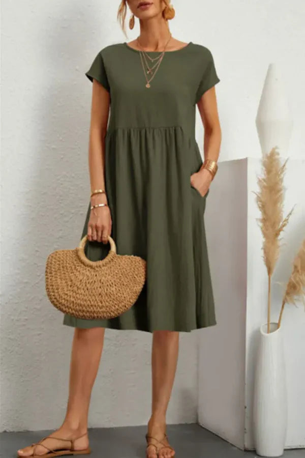 MELVARA™ – VESTIDO CASUAL DE PATCHWORK MONOTONO DE MANGA CORTA