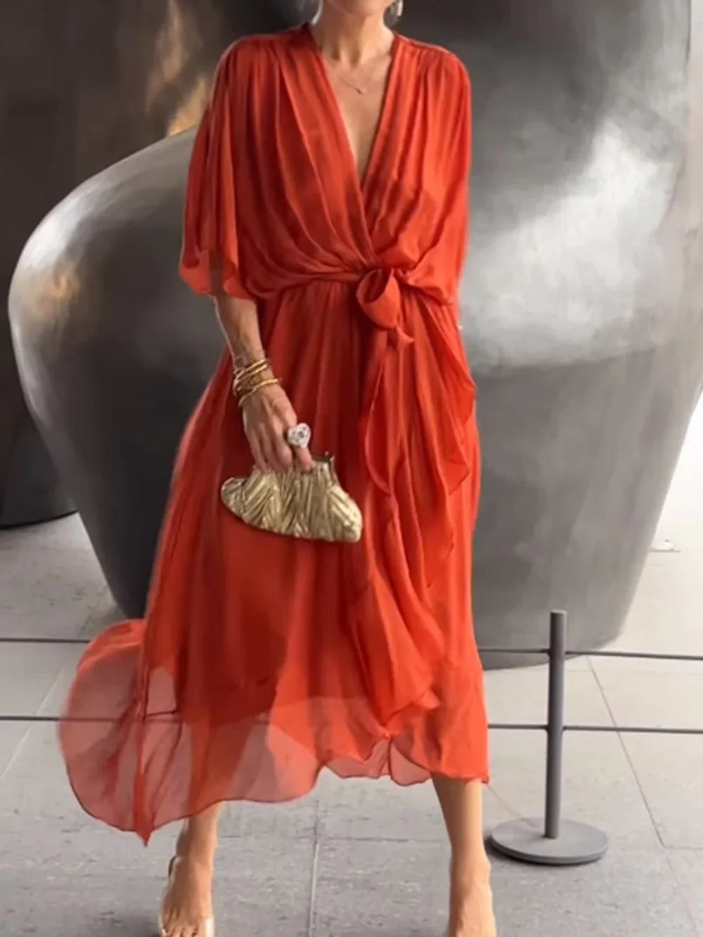 TAYLORIA™ – ELEGANTE VESTIDO DE GASA CON CUELLO EN V