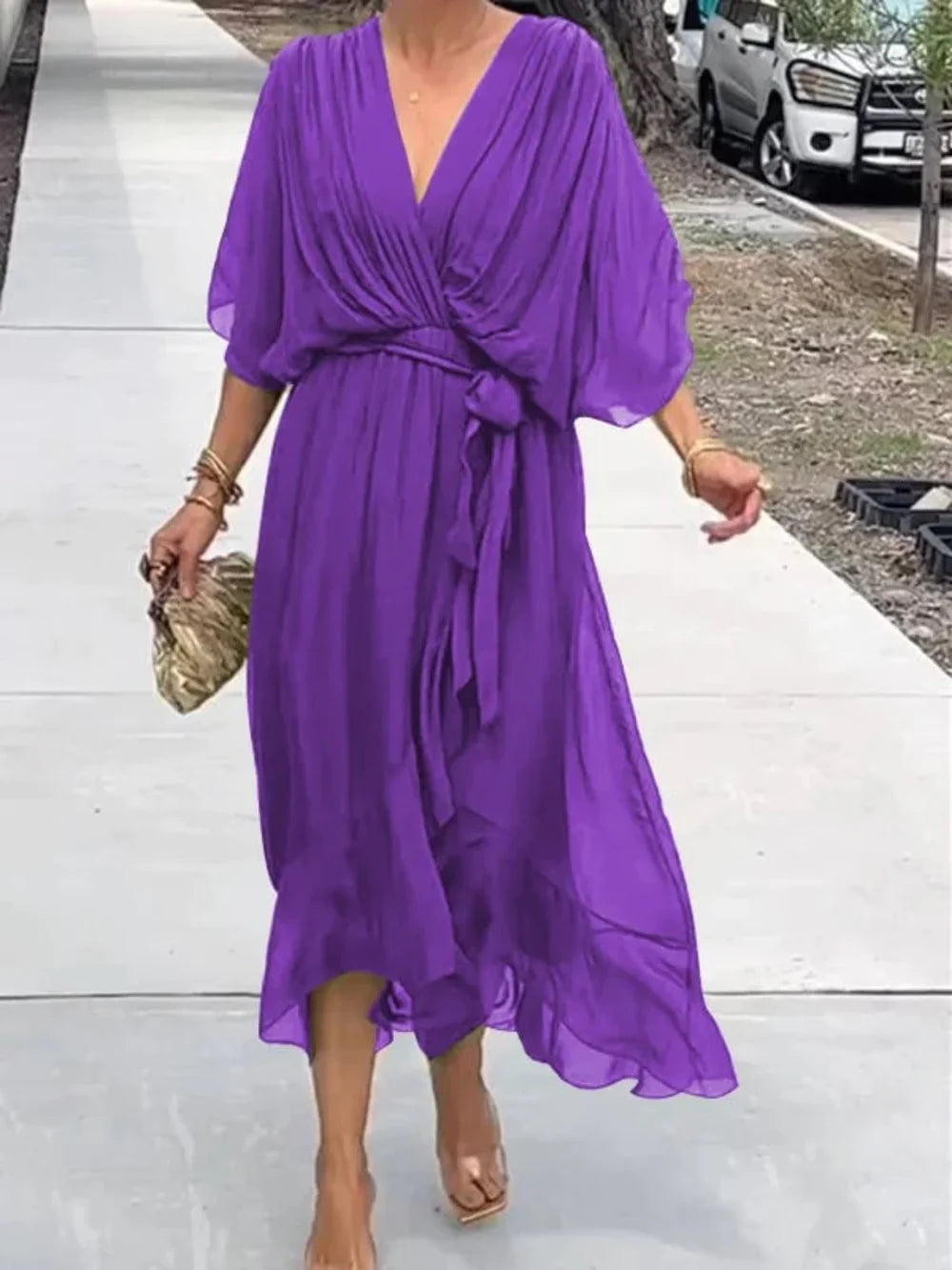 TAYLORIA™ – ELEGANTE VESTIDO DE GASA CON CUELLO EN V
