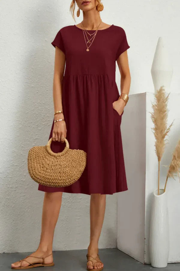 MELVARA™ – VESTIDO CASUAL DE PATCHWORK MONOTONO DE MANGA CORTA