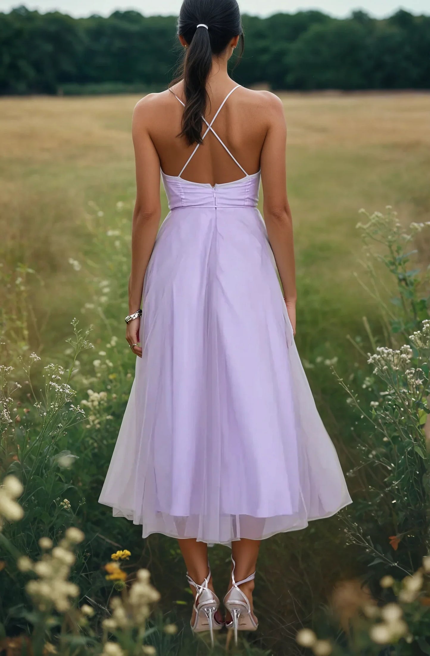 ÉTOILE™ – VESTIDO DE NOCHE DE PRINCESA DE GASA SIN TIRANTES