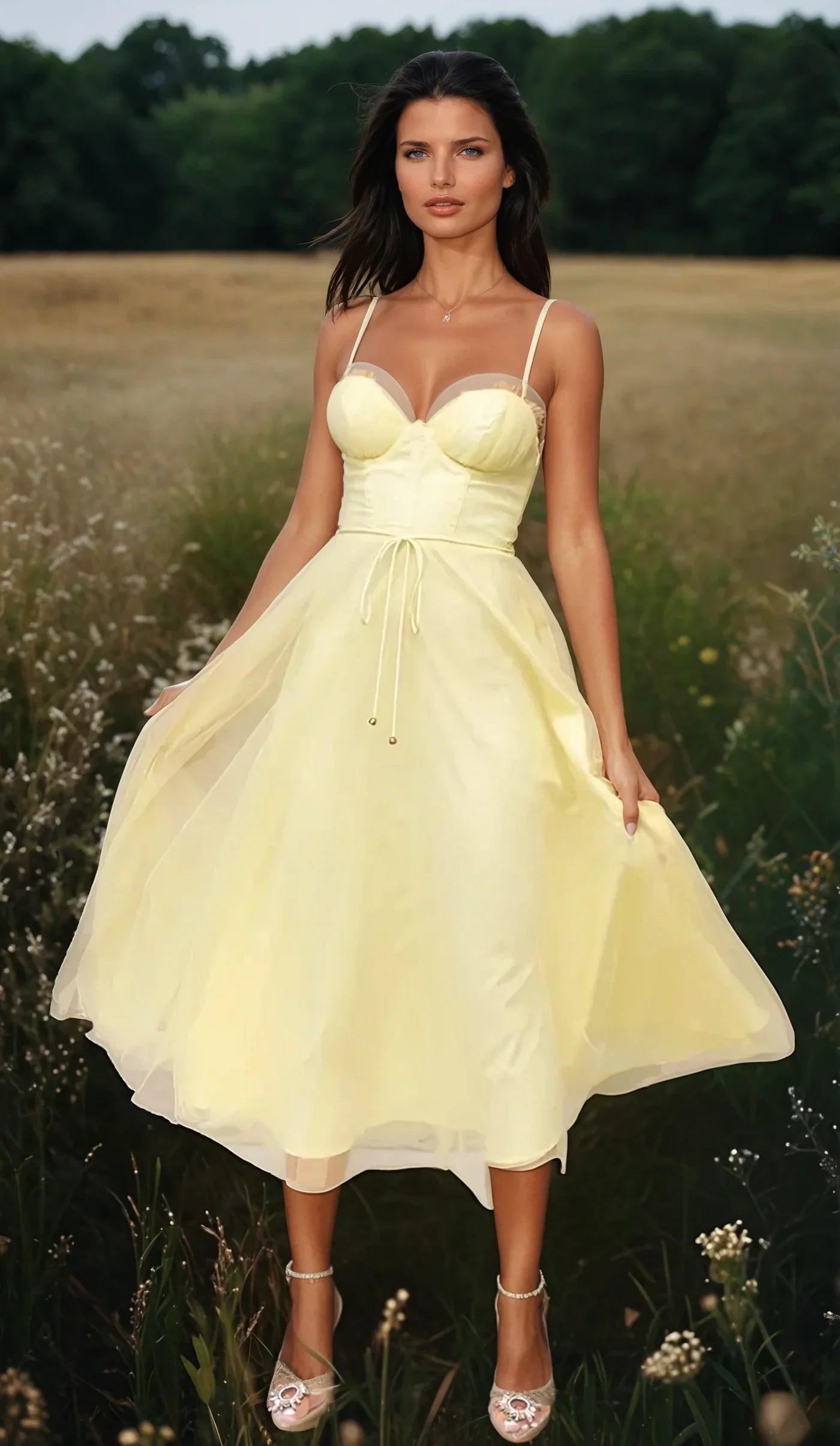 ÉTOILE™ – VESTIDO DE NOCHE DE PRINCESA DE GASA SIN TIRANTES