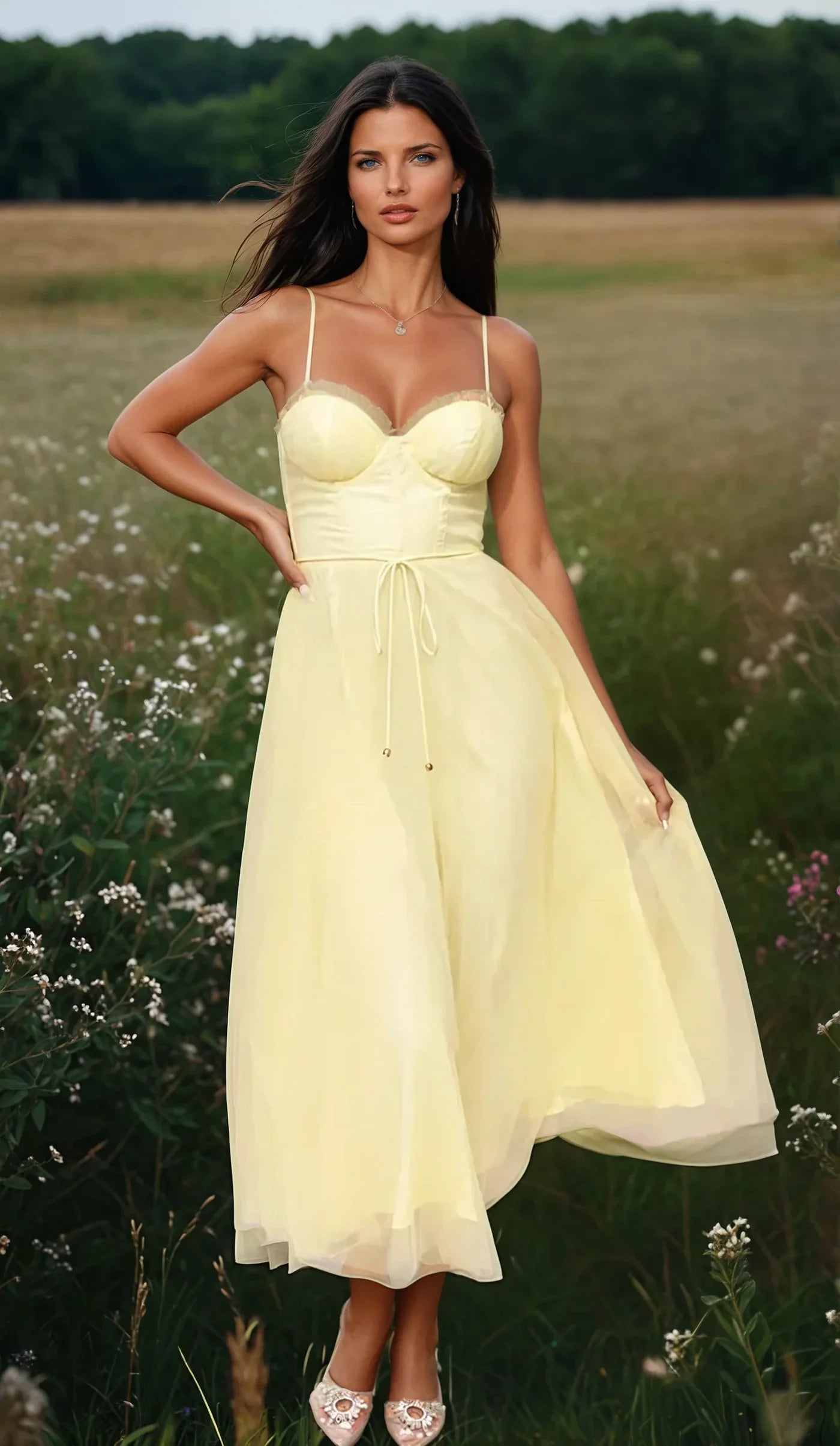 ÉTOILE™ – VESTIDO DE NOCHE DE PRINCESA DE GASA SIN TIRANTES