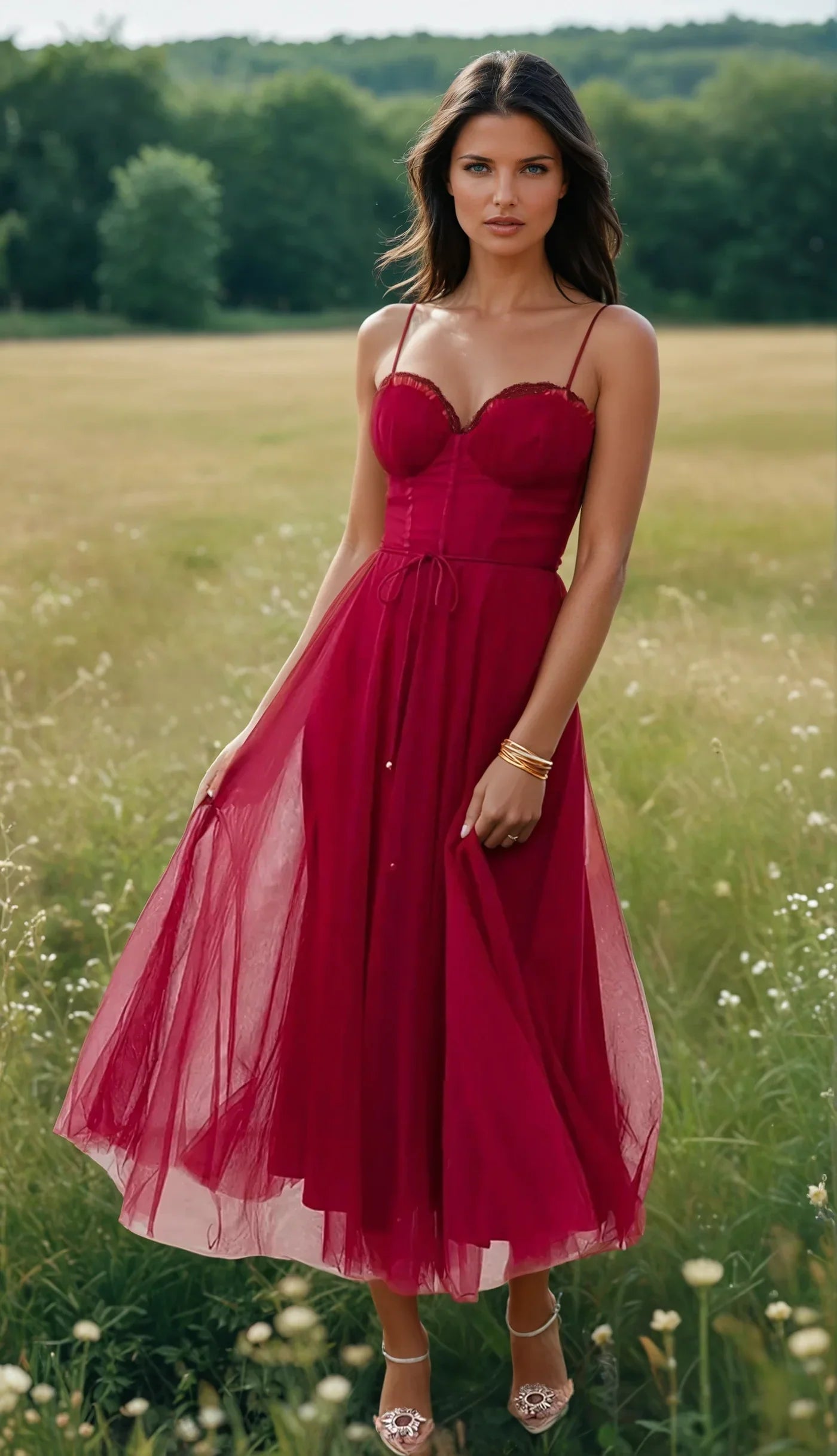 ÉTOILE™ – VESTIDO DE NOCHE DE PRINCESA DE GASA SIN TIRANTES