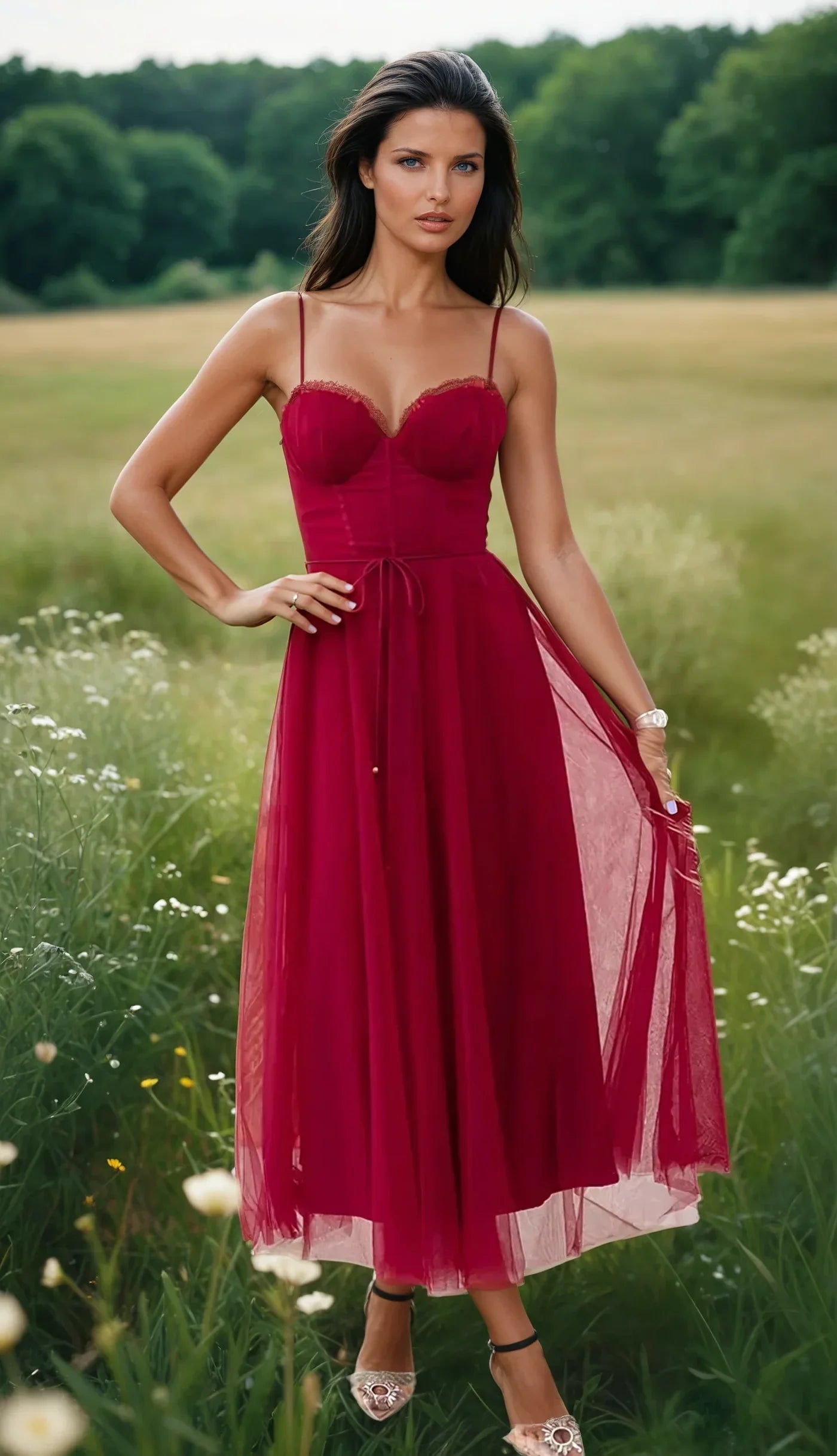 ÉTOILE™ – VESTIDO DE NOCHE DE PRINCESA DE GASA SIN TIRANTES