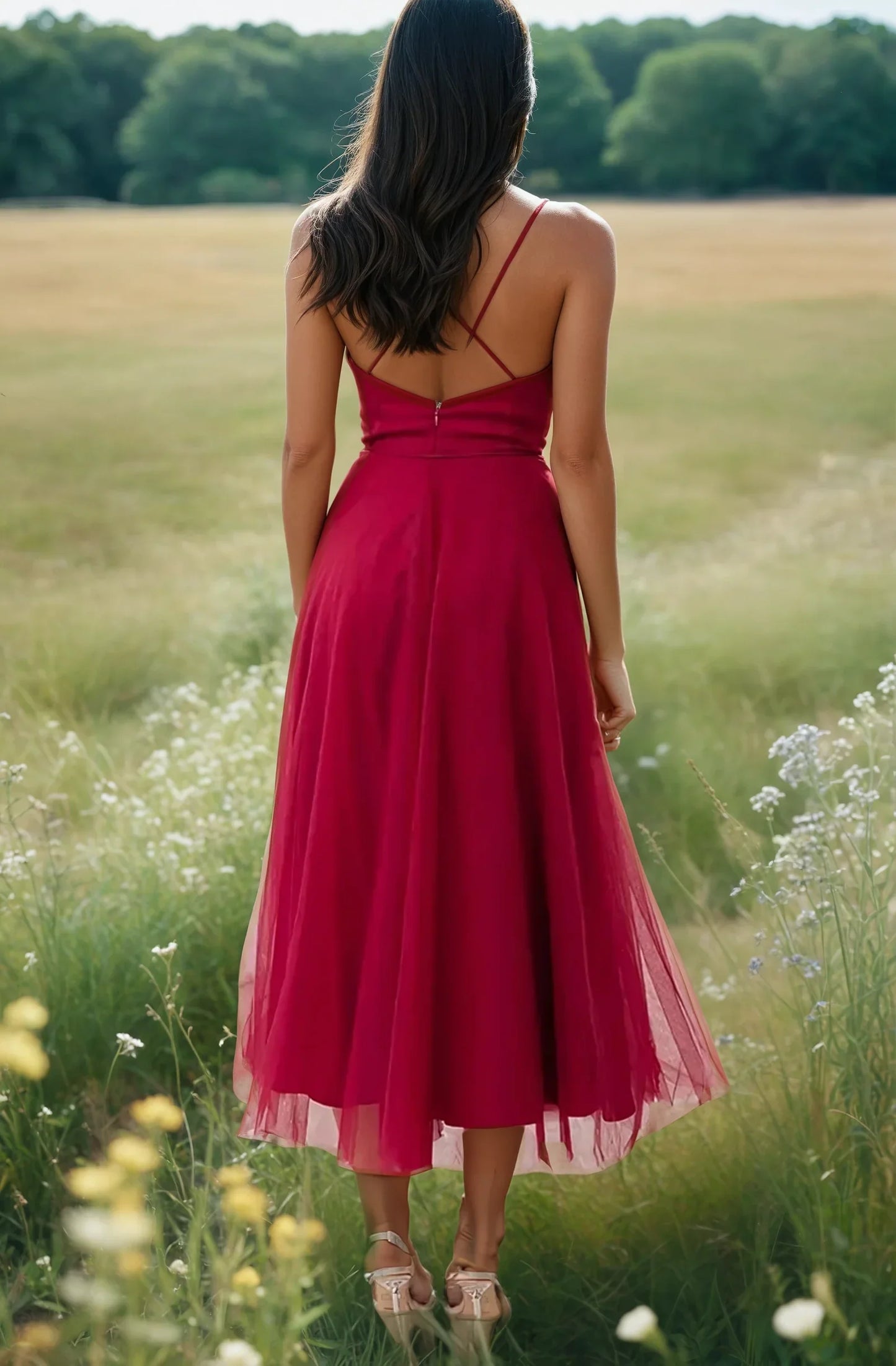 ÉTOILE™ – VESTIDO DE NOCHE DE PRINCESA DE GASA SIN TIRANTES