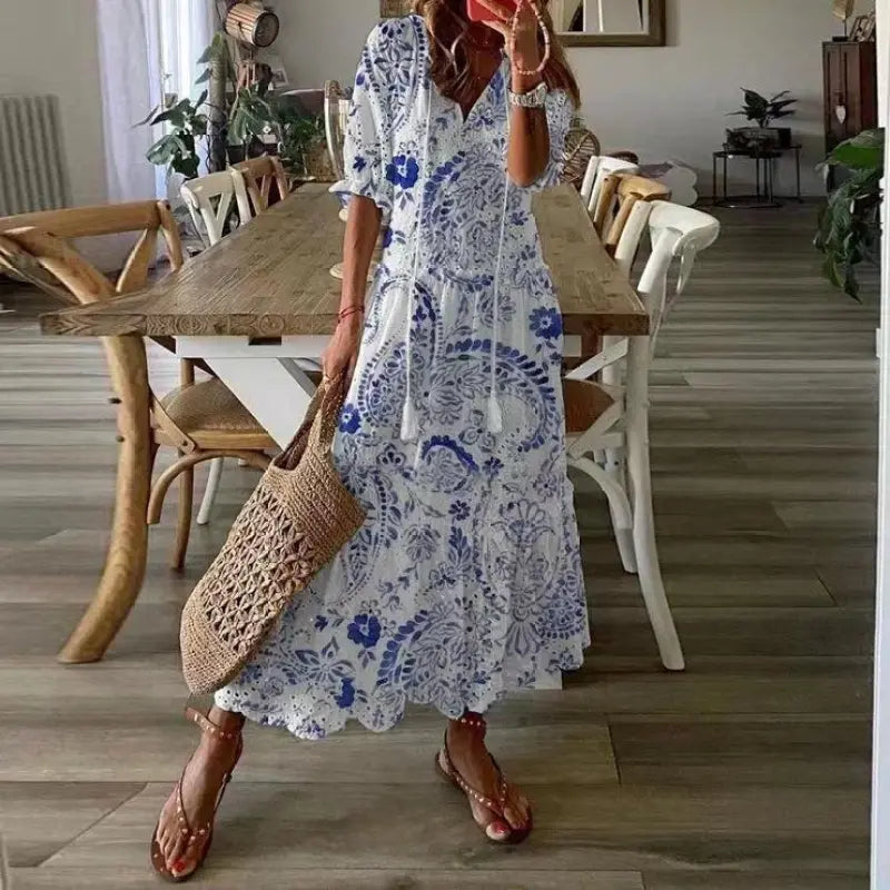 LACEFLAIR™ – VESTIDO LARGO BOHO CHIC DE ENCAJE BLANCO CON VOLANTES