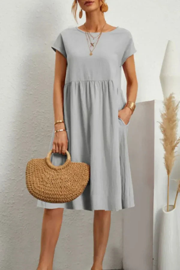 MELVARA™ – VESTIDO CASUAL DE PATCHWORK MONOTONO DE MANGA CORTA