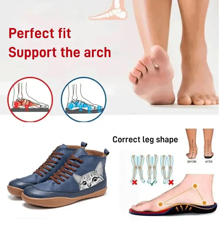 LARA™ BOTINES DE MUJER CON ESTAMPADO DE GATO