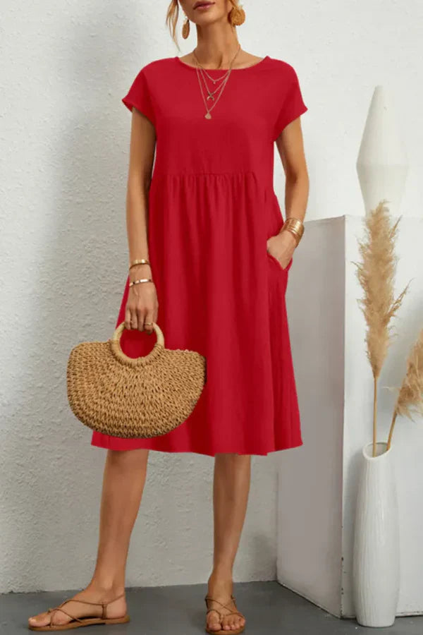MELVARA™ – VESTIDO CASUAL DE PATCHWORK MONOTONO DE MANGA CORTA