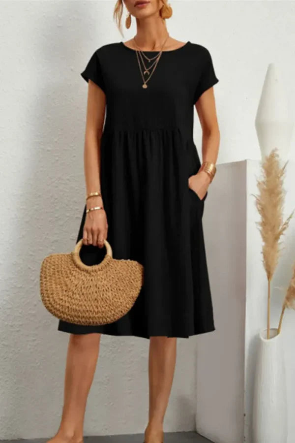 MELVARA™ – VESTIDO CASUAL DE PATCHWORK MONOTONO DE MANGA CORTA