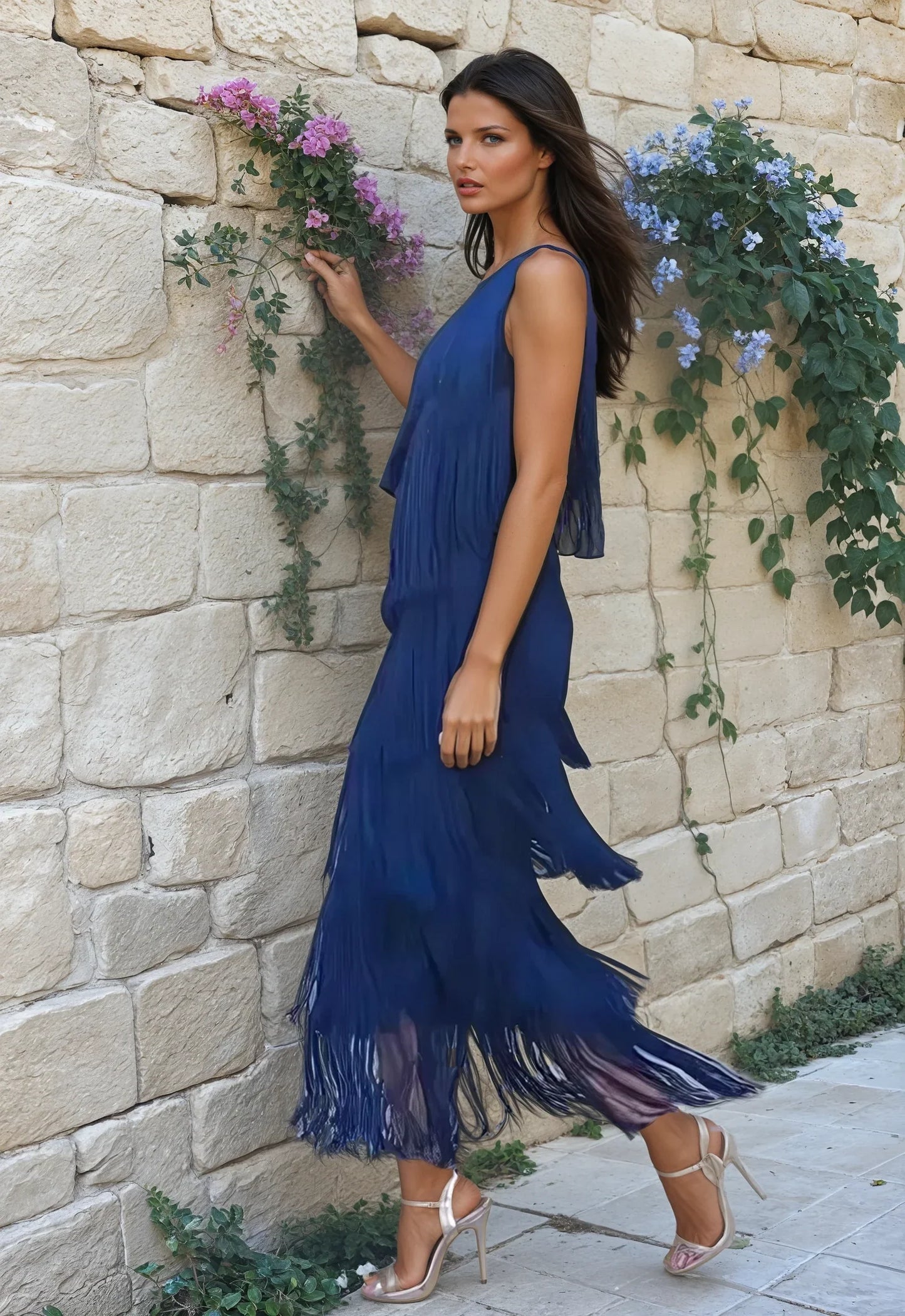 VERALYN™ – ELEGANTE VESTIDO CON HOMBROS DESCUBIERTOS Y DETALLES DE FLECOS