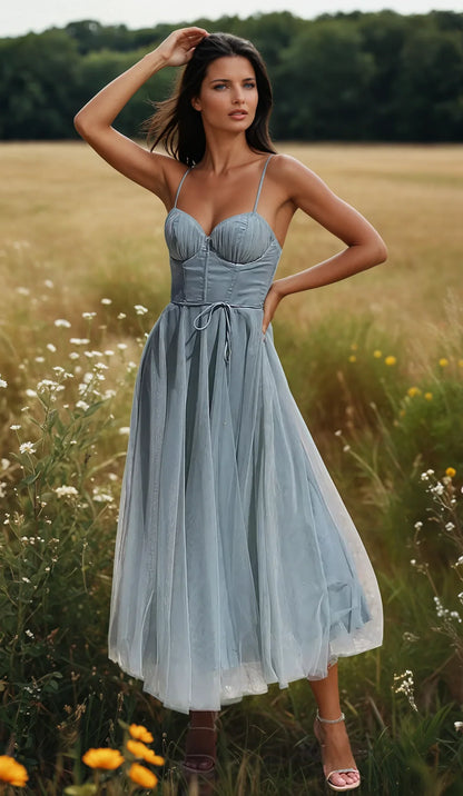 ÉTOILE™ – VESTIDO DE NOCHE DE PRINCESA DE GASA SIN TIRANTES