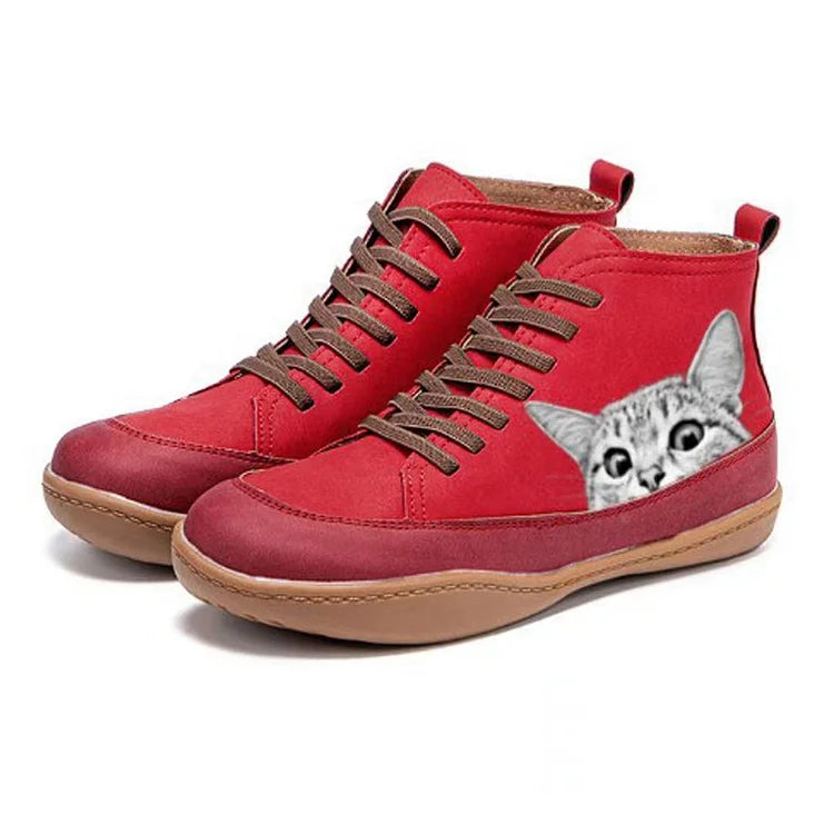 LARA™ BOTINES DE MUJER CON ESTAMPADO DE GATO