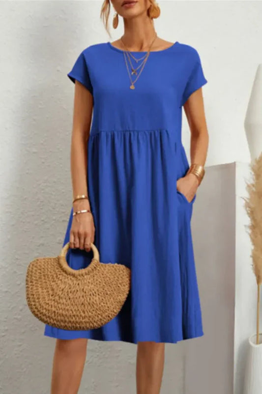 MELVARA™ – VESTIDO CASUAL DE PATCHWORK MONOTONO DE MANGA CORTA