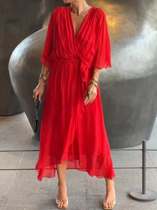MONAÉ™ – ELEGANTE VESTIDO DE GASA CON CUELLO EN V