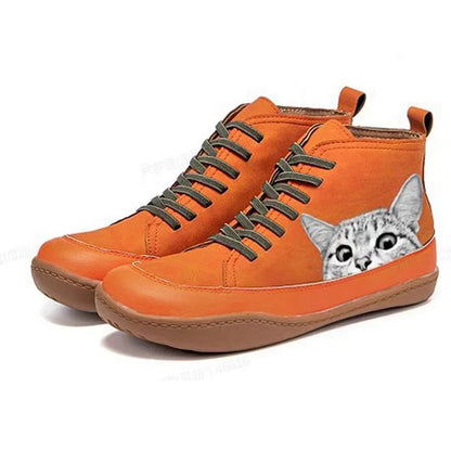LARA™ BOTINES DE MUJER CON ESTAMPADO DE GATO