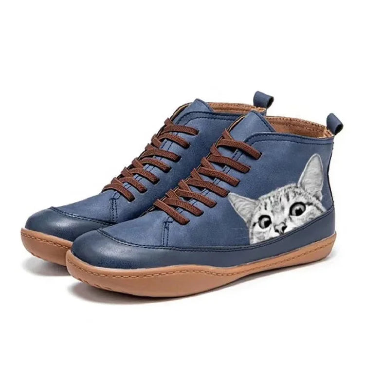 LARA™ BOTINES DE MUJER CON ESTAMPADO DE GATO