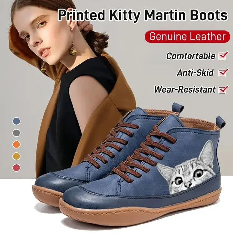 LARA™ BOTINES DE MUJER CON ESTAMPADO DE GATO