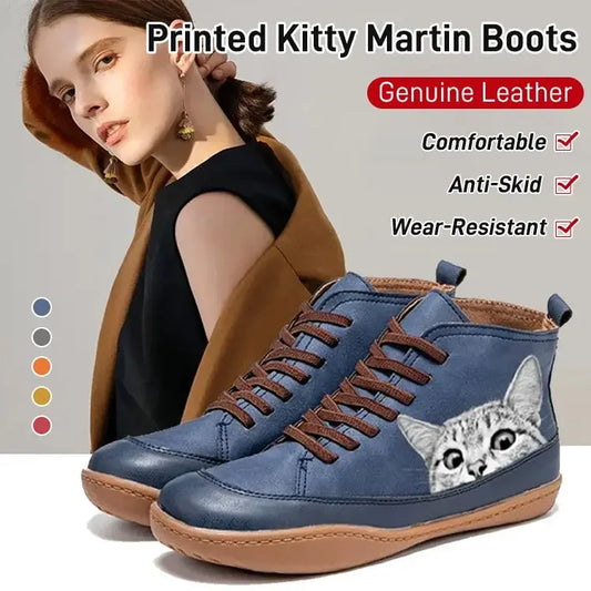 LARA™ BOTINES DE MUJER CON ESTAMPADO DE GATO