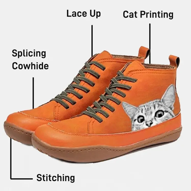 LARA™ BOTINES DE MUJER CON ESTAMPADO DE GATO