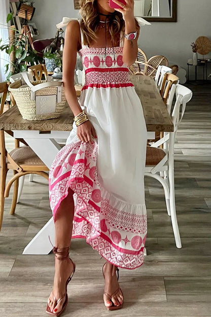 AMOURÉ™ – VESTIDO CASUAL DULCE CON ESTAMPADO, FRUNCIDO, ESCOTE CUADRADO Y TIRANTES