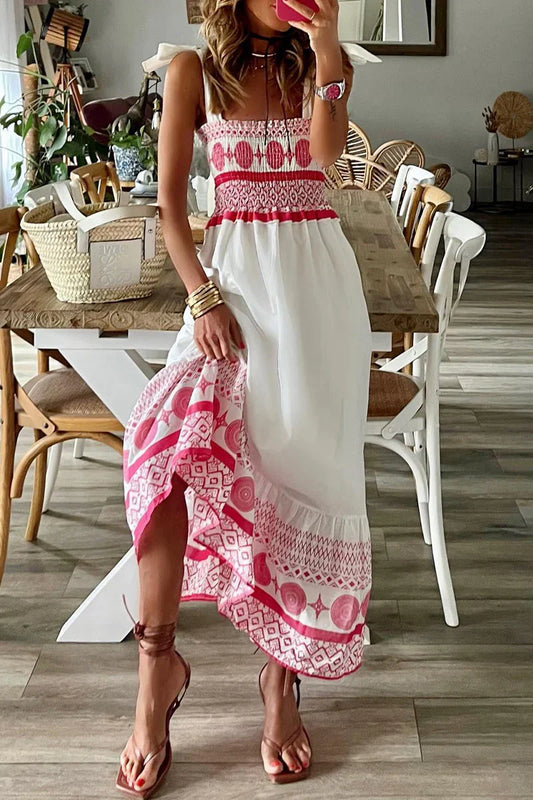 AMOURÉ™ – VESTIDO CASUAL DULCE CON ESTAMPADO, FRUNCIDO, ESCOTE CUADRADO Y TIRANTES